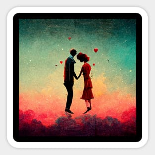 Head over heels in love - couple floating while holding hands. Sticker